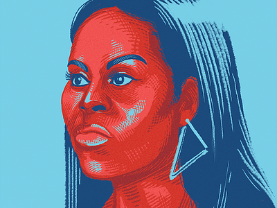2020🇺🇸 crosshatch editorial illustration etching illustration michelle michelle obama portrait scratchboard