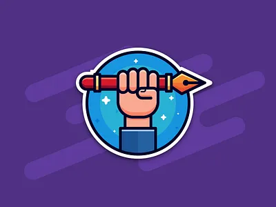 Power of Pen Tool badge hand icon illustration lineart outline pen pen sticker pentool sticker sticker mule vector
