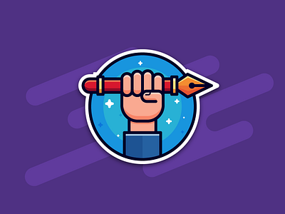 Power of Pen Tool badge hand icon illustration lineart outline pen pen sticker pentool sticker sticker mule vector