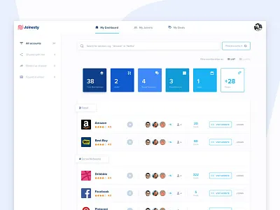 Joinesty Dashboard (List View) app dashboard design light ui user interface web