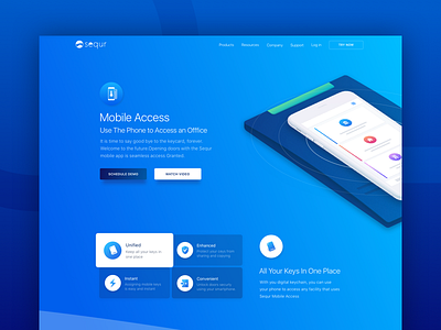Mobile Access Product Feature Page access business interface management modern product security startup ui ux web web design