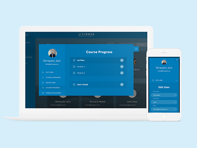 Cirrus Admin Side accordion admin admin course blue cirrus aircrafts clouds course platform courses edit user lessons user profile users white
