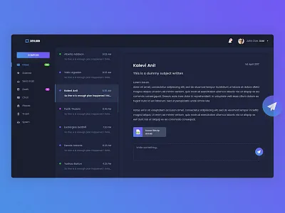 Mail Client App (Dark Version) activity bar chart dashboard data dribbble best shot graph line menu web app
