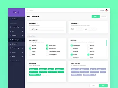 TRIZ - edit board app board dashboard data edit flat sidebar tags ui ux web