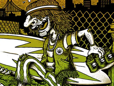 Big city Surfin'... brooklyn concert poster gigiposter hand drawn illustration nyc printmaking psychedelic r crumb rock poster screenprint stoner art surf art the growlers