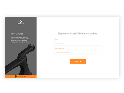 Scott Foil Website | Newsletter Sign Up bicyle bike clean design simple ui ux website