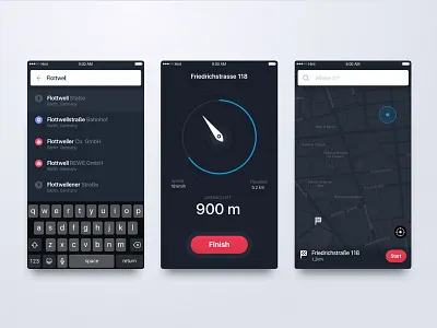 Minimal Navigation App compass dark ios map navigation search ui
