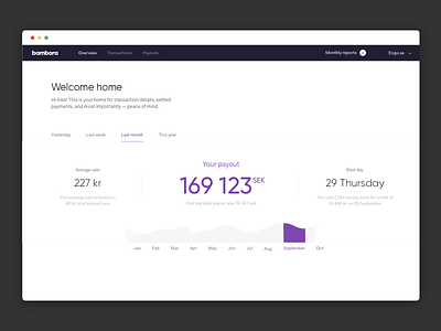 Bambora dashboard analytics bambora business dashboard minimal payments simple statistics ui user experience user interface ux
