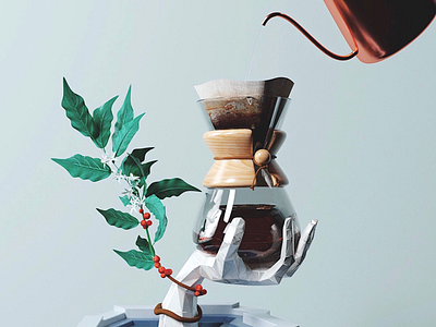 Brew Hand 3d beans c4d chemex coffee hand illustration octane plant pour over
