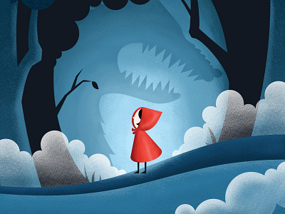 Little Red adventure branches clouds fable fairytale forest illustration little red little red riding hood red trees wolf