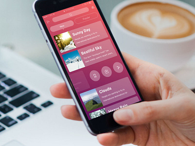 Feed screen for travellers clean color feed ios ios app metallic navigation sky social sunny travellers ui