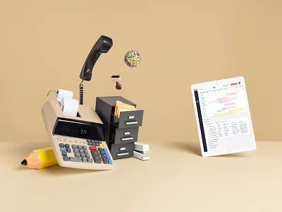 Vonigo art direction beige calculator files ipad office pencil photo photography stamp tan telephone