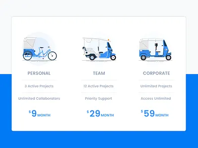 Pricing auto rickshaw hackney carriage illustration plan price pricing table tuk tuk ui ux