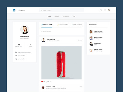 Linkedin feed challenge concept dashboard feed flat follow linkedin network post profile redesign social