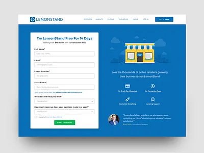 LemonStand Sign Up Page ecommerce sign up store ux website