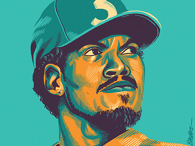 Chano crosshatch digital painting etching illustration painting portrait scratchboard