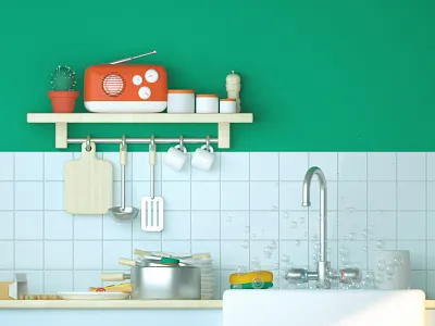 3D Kitchen 3d bubble c4d cactus cartoon kitchen radio render sponge spoon wood