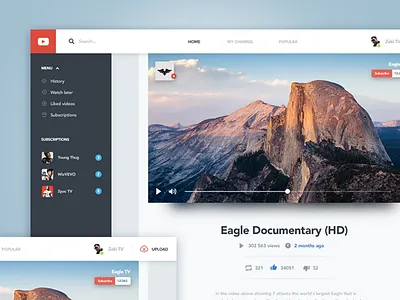 Youtube Video Cinema View (Re-design) clean design free interactive listings profile psd ui user experience ux video youtube youtube redesign