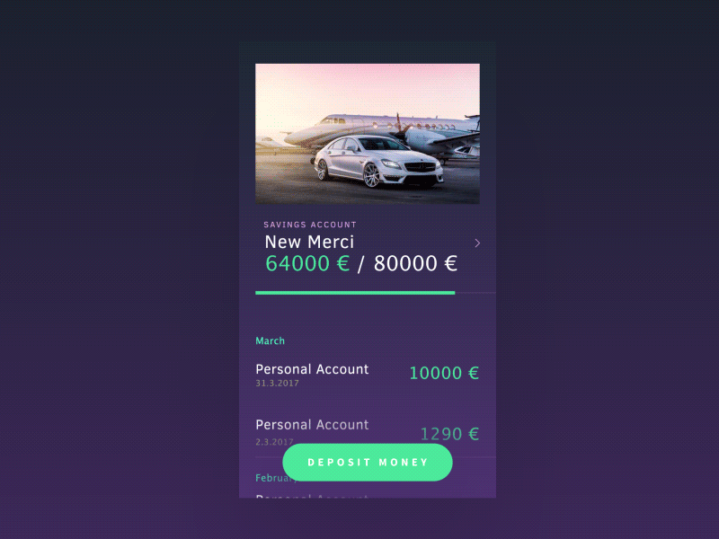 Savings Application animation finance gradient graph interaction ios progressbar savings send animation ui user interface