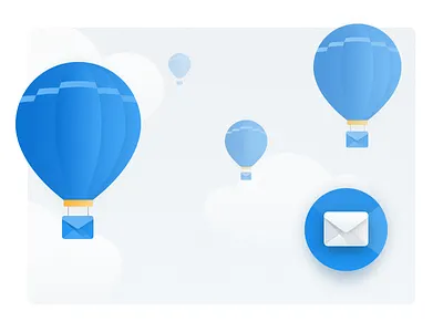 Illustration and icon for newsletter widget avia aviasales balloon clouds email icon material subscription widget