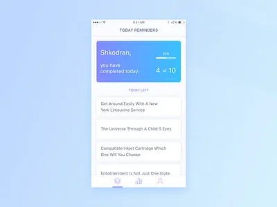 Home screen of Reminder App app colors dashboard design flat home ios list progress screen shadows