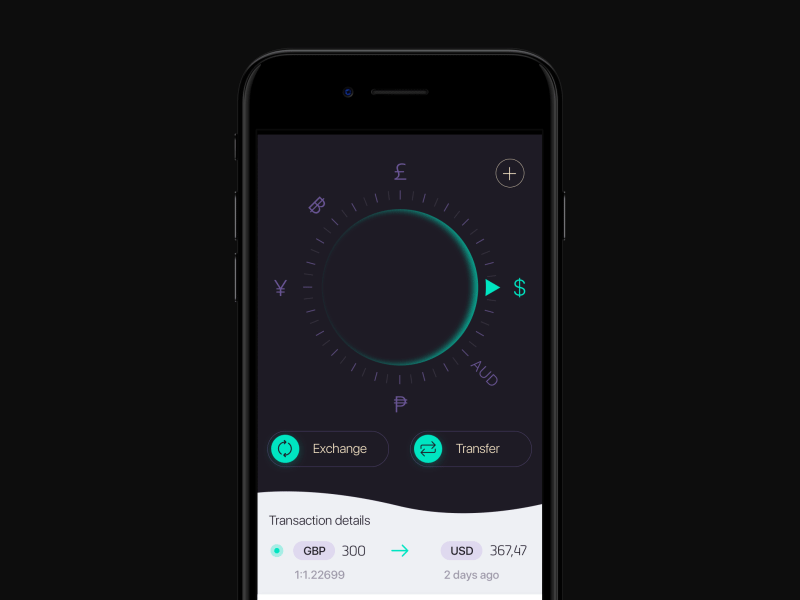 Exchange rates animation app banking exchange finance green ios psd purple