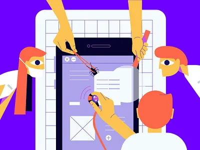 Usability Testing app bug character minimal phone software testing ui usability ux