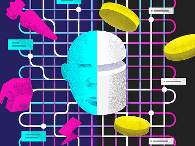 Digital Twins Illustration blockchain bot colab data design digital twin geometric illustration minimal sensors texture transaction