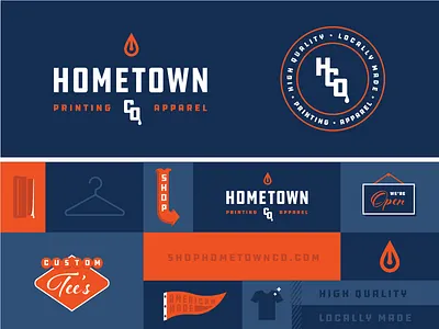 Hometown Co. Brand bold brand branding illustration industrial logo orange retro screenprint screenprinting thick lines vintage