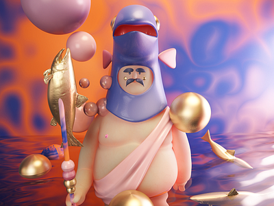 REY TRUCHA! c4d character color fish gold king render rey