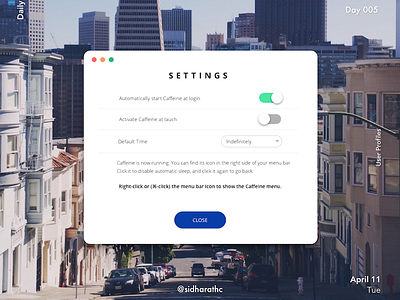 [Daily UI] Day 007 Settings Dribble caffeine colors dailyui minimal settings user interface white