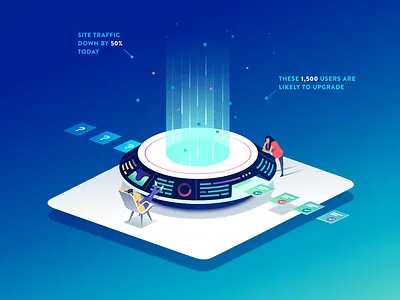 Insights Illustration characters data futuristic hero image interfaces isometric landing page machine