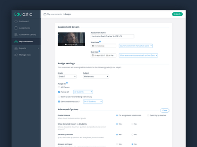 Assign Assessment dashboard edulastic form