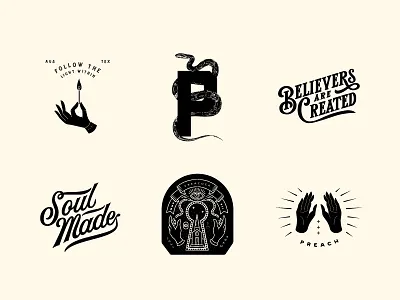Preacher Inspired badge black hands lettering retro type typography vintage