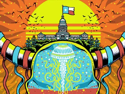 Psychedelic Steer... atx austin concert poster gigposter hand drawn illustration printmaking rock art screenprint skull steer string cheese incident