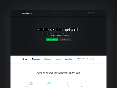 Invoice Ninja Concept black green invoice ninja saas web website