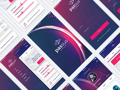 Passus Car Tracking App Interface alert app car diagram ios login map mobile route settings track