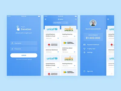 Touch Donation - Donation App android app charity donation ios minimal ui ux
