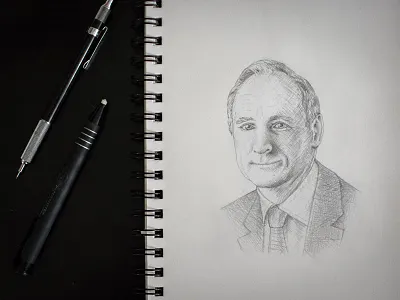 Internet Thinkers: Tim Berners-Lee cross hatch drawing pencil portrait