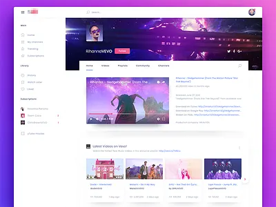 Dashboard - YouTube channels dashboard design interface material online playlist stream ui vevo video youtube