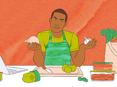 Thrillist.com Editorial Illustration confusion cooking digital editorial food illustration kitchen portrait texture vector vegetables watercolor