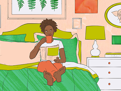 Thrillist.com Editorial Illustration bedroom digital editorial furniture illustration interior line art portrait relaxation texture vector watercolor