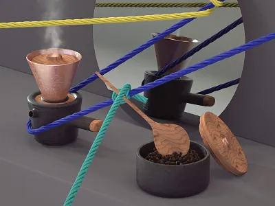 Coffee Series 3d beans c4d ceramic clay coffee copper mirror octane rope steam wood