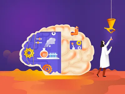 Brain laboratory brain flat illustratoin noise orange