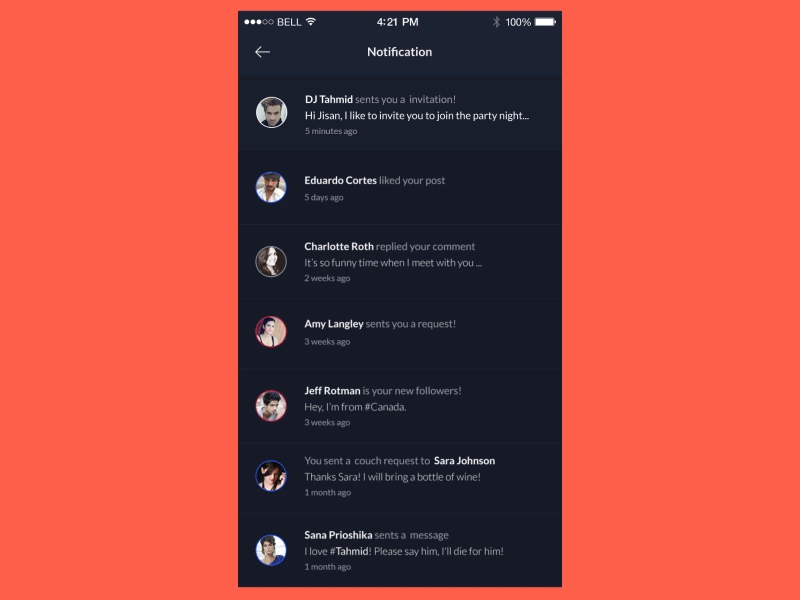 Notification App Screen app app concept dj night ios app iphone mobile app notification tahmid