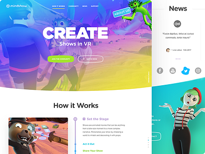 Mindshow branding iconography illustration landing site virtual reality vr website