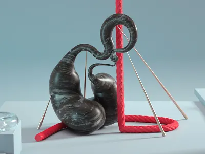 Structure 3d black brass c4d cgi glass marble octane red rope