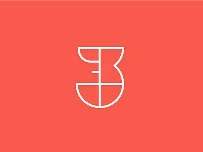 Three 3 abstract blocks geometric letter number numeral simple tangram three