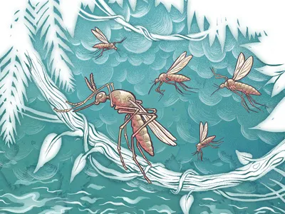 Buzzin' dolphin drawn editorial exotic illustration jungle mosquito nature plant retro travel vintage