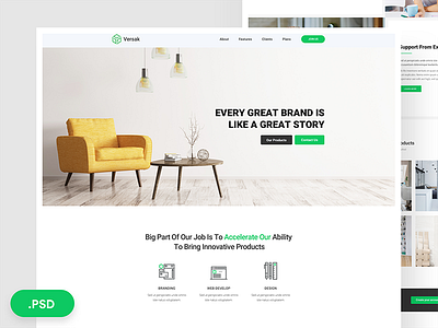 Download Free Landing Page PSD Template - Versak blog cards design flower landing page minimal mobile presentation shapes split fold uidesign webdesign